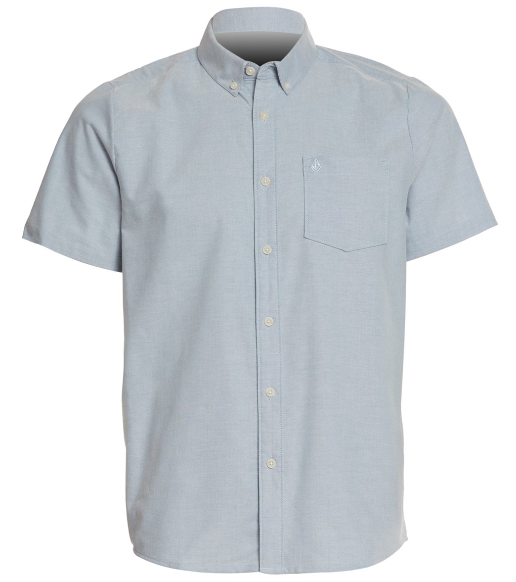 Volcom Men's Everett Oxford Short Sleeve Shirt - Wrecked Indigo X-Small Cotton/Elastane/Polyester - Swimoutlet.com