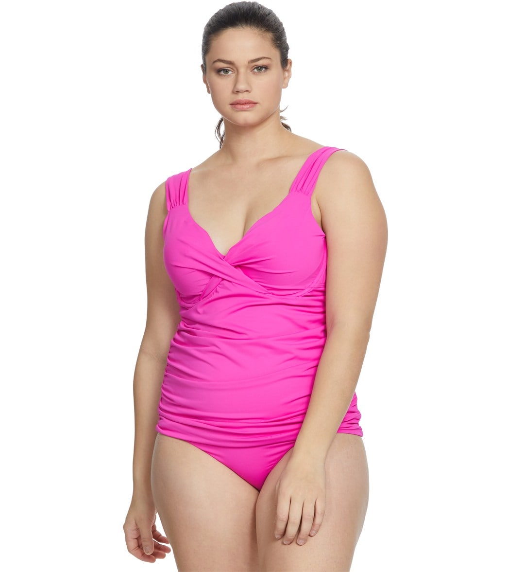 Anne Cole Plus Size Live In Color Underwire Tankini Top - Cosmo Pink 16W - Swimoutlet.com