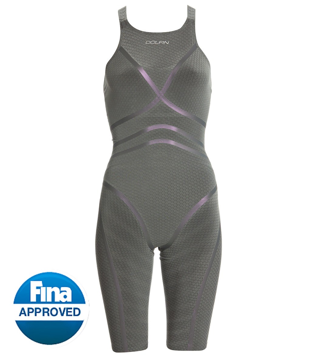 Dolfin Women's Lightstrike Bonded Closed Back Regular Chest Torso Flex Leg Tech Suit Swimsuit - Silver 24 Nylon/Polyester/Spandex - Swimoutlet.com