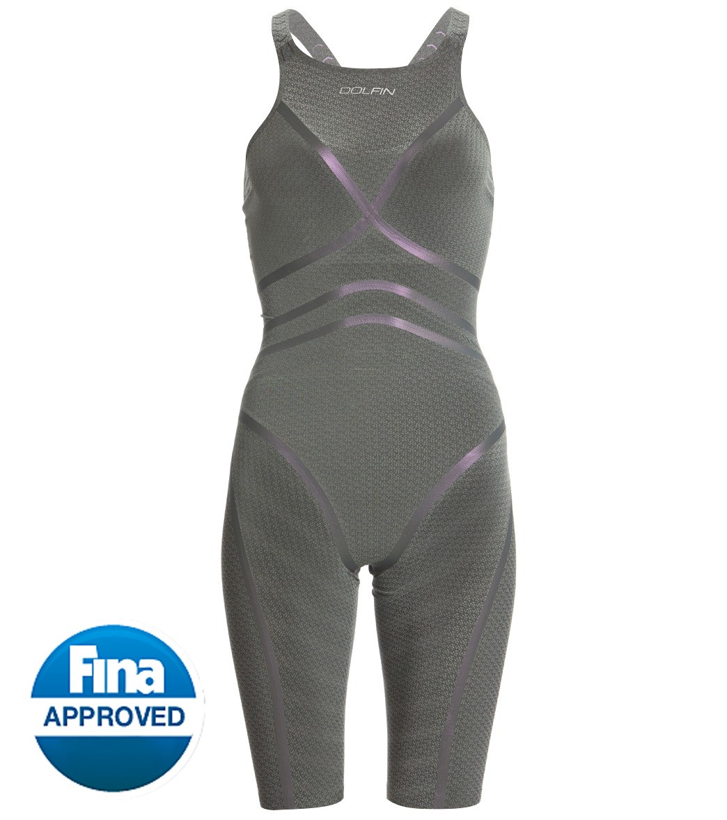 Dolfin Women's Lightstrike Bonded Closed Back Regular Chestregular Torso Tight Leg Tech Suit Swimsuit - Silver 22 Nylon/Polyester/Spandex