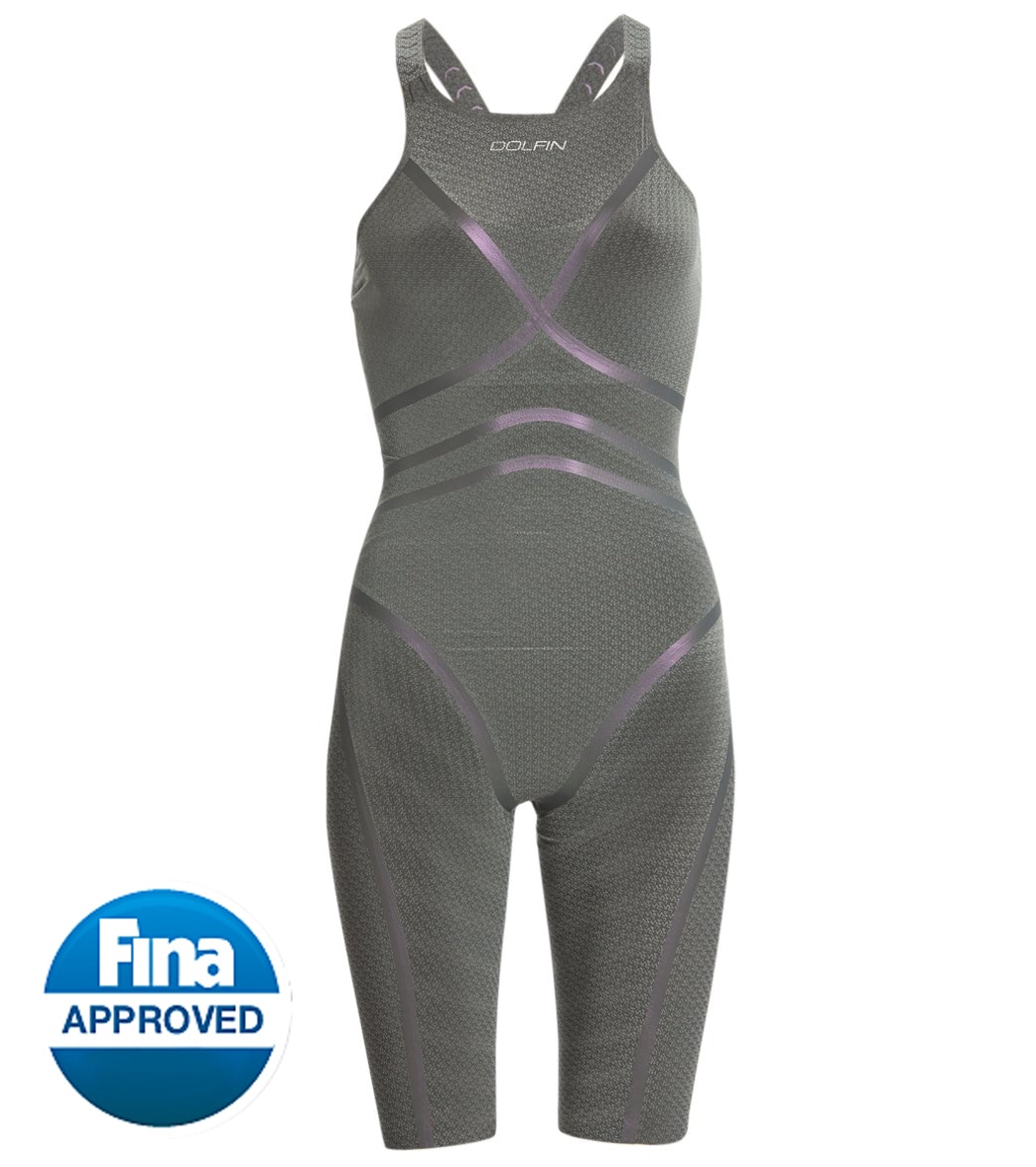 Dolfin Women's Lightstrike Black Tight Leg Closed Back Tech Suit Swimsuit - Silver 24L Nylon/Polyester/Spandex - Swimoutlet.com