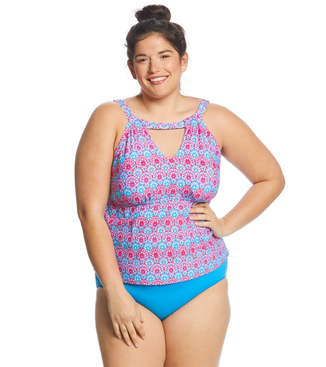Sunsets Curve Plus Size Stained Glass Hannah High Neck Tankini Top C/D Cup - 16C/D - Swimoutlet.com