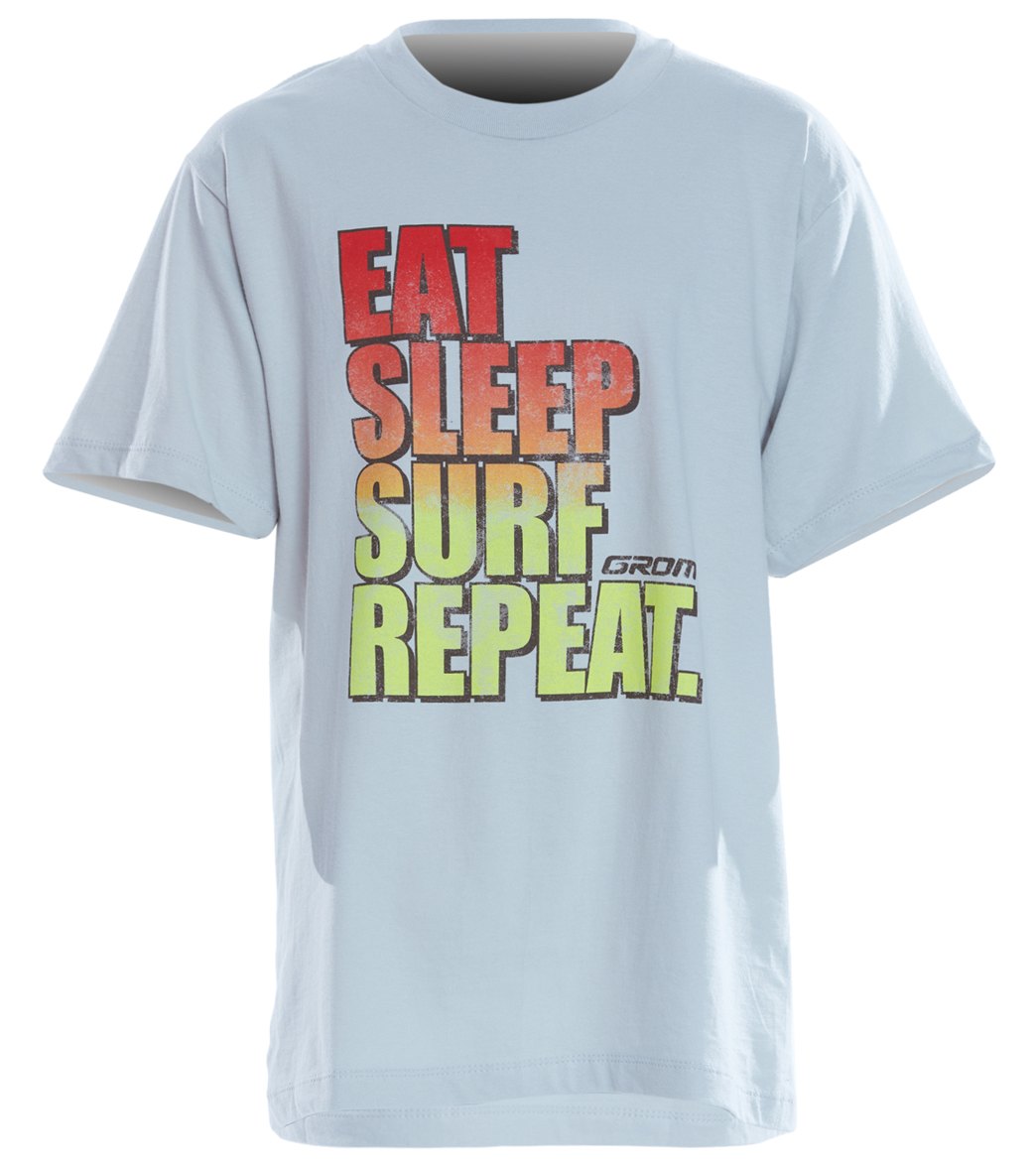 Grom Boys' Eat Sleep Repeat Tee Shirt - Silver Xl 14-16 Cotton - Swimoutlet.com