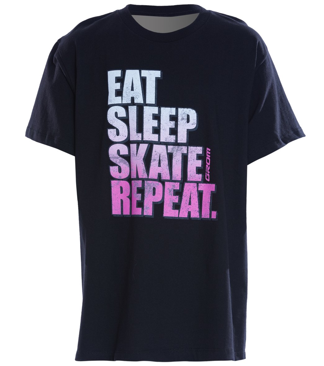 Grom Boys' Eat Sleep Skate Repeat Tee Shirt - Black Large 10-12 Cotton - Swimoutlet.com