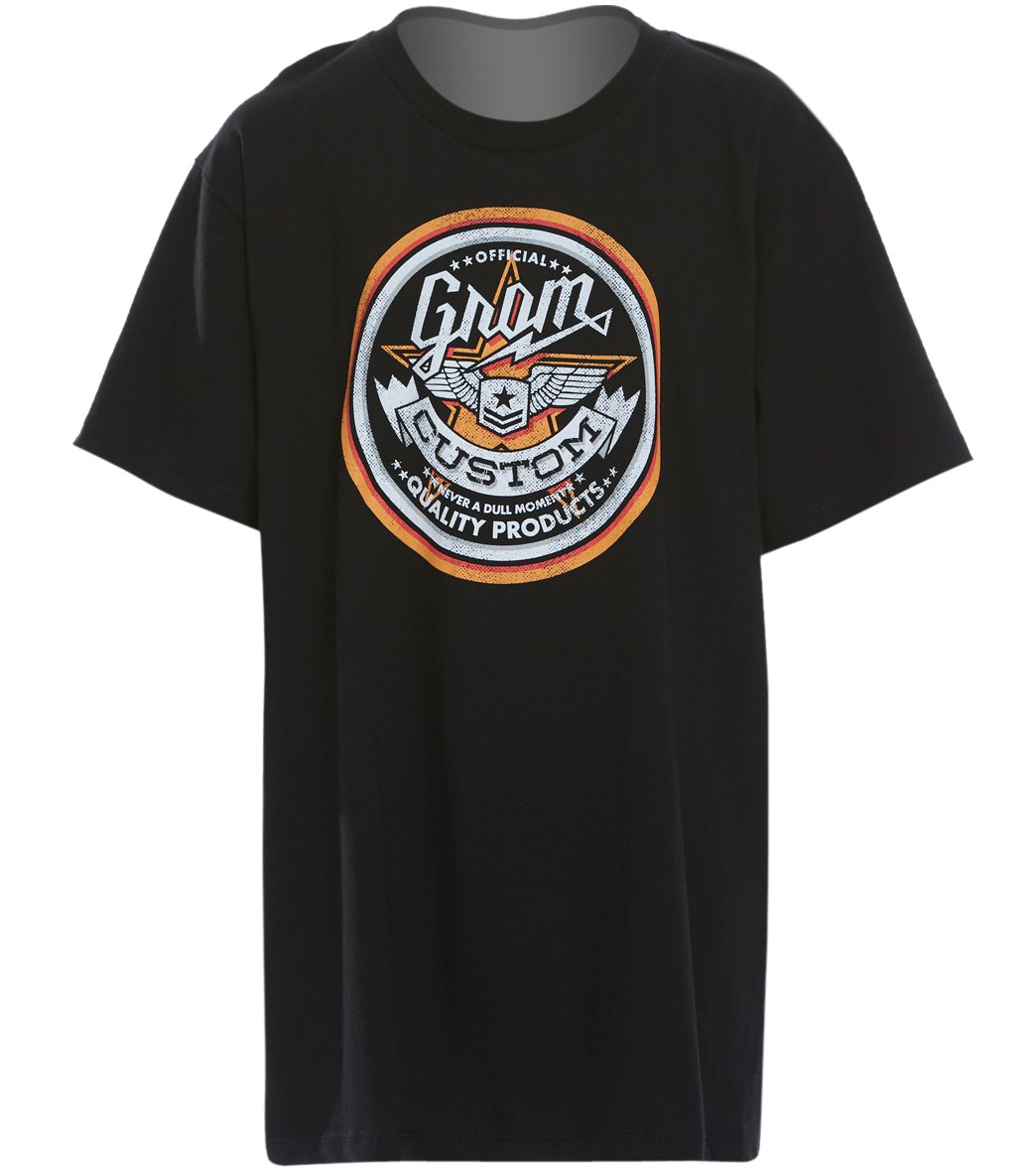 Grom Boys' Custom Short Sleeve Tee Shirt - Black Large 10-12 Cotton - Swimoutlet.com