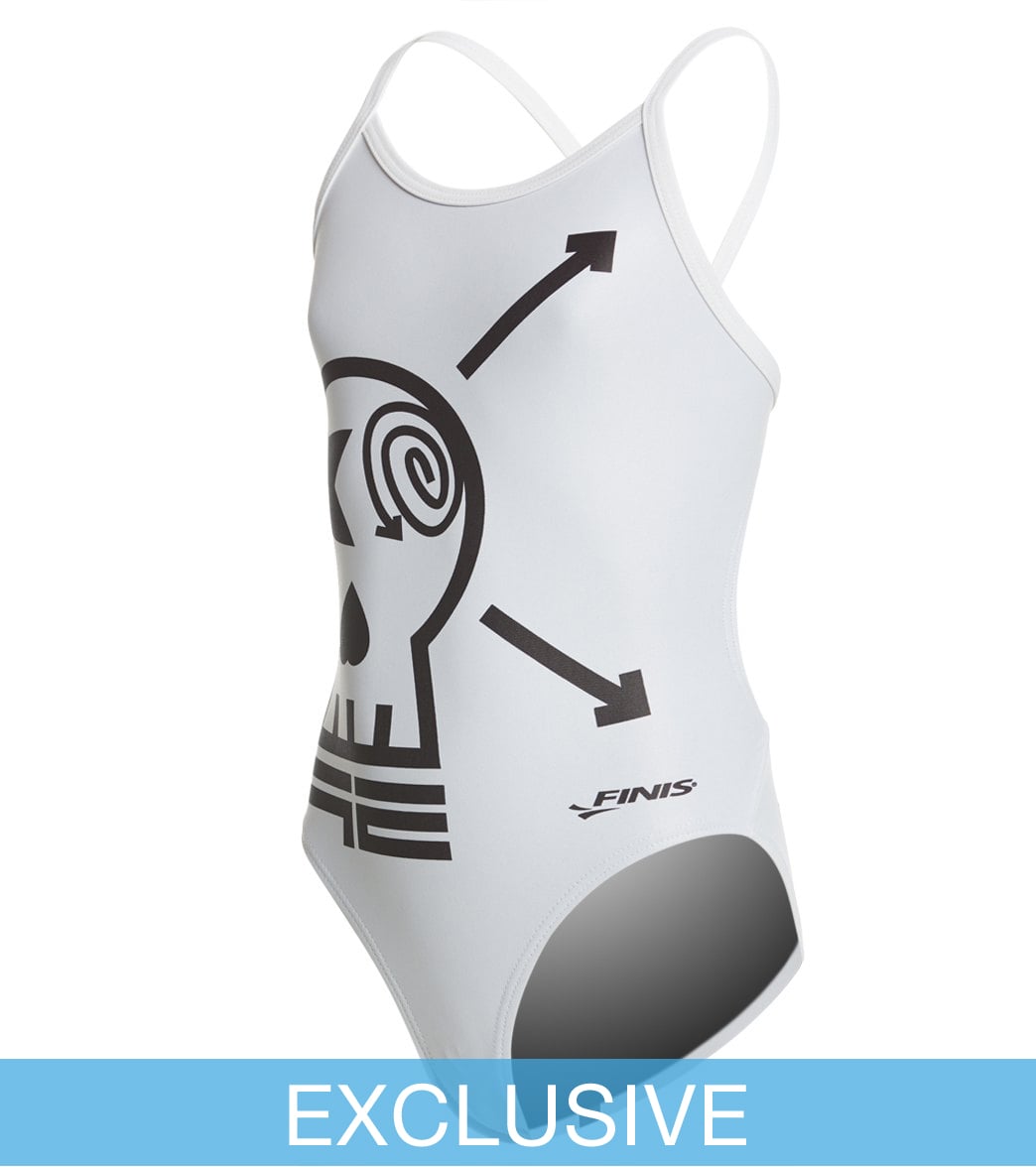 Finis Anthony Ervin Girls' Open Back One Piece Swimsuit - White 22 Polyester - Swimoutlet.com
