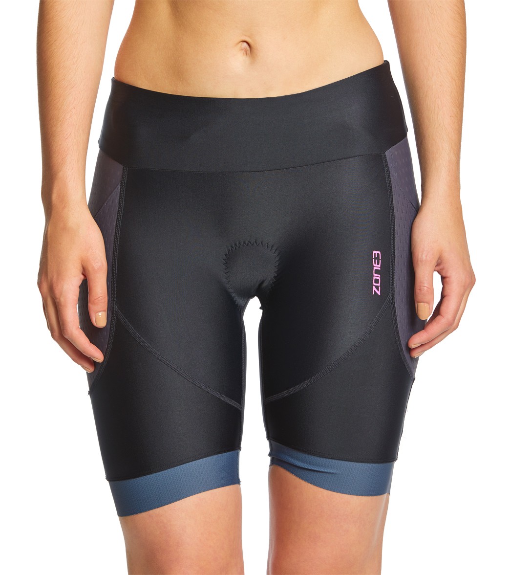 Zone3 Women's Aquaflo Plus Tri Shorts - Black/Grey/Neon Pink Medium - Swimoutlet.com