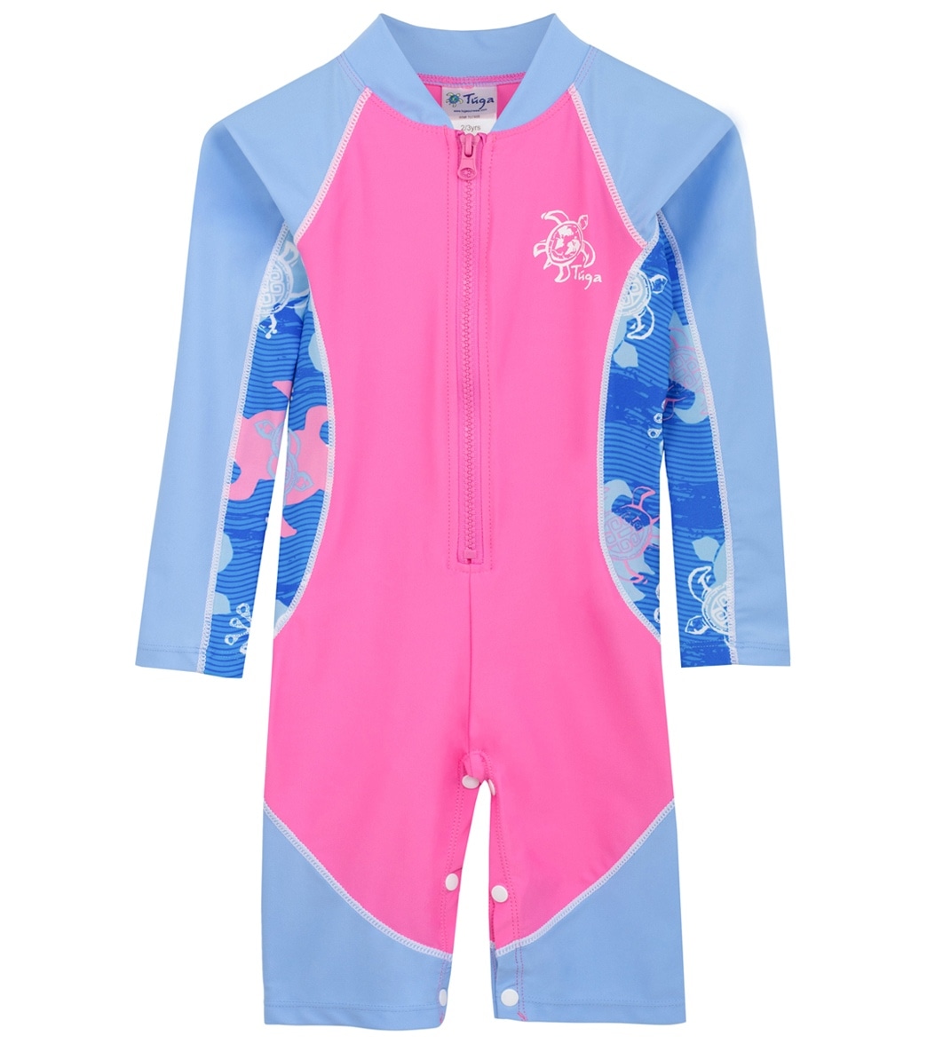 Tuga Girls' Hightide Long Sleeve Sunsuit 3 Mo-7 Yrs - Pink Wave 3/6 Mo Size Months - Swimoutlet.com