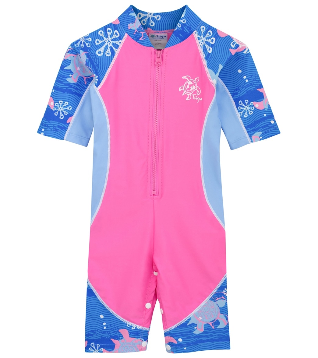 Tuga Girls Low Tide Short Sleeve Sunsuit Baby Toddler - Pink Wave 6/12 Mo Size Months - Swimoutlet.com