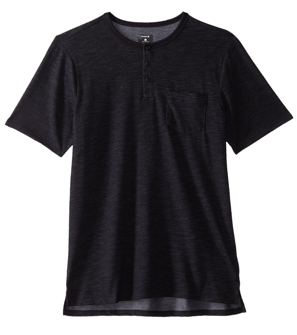 Hurley Men's Dri-Fit Lagos Henley Short Sleeve Shirt - Black Small Cotton/Polyester - Swimoutlet.com