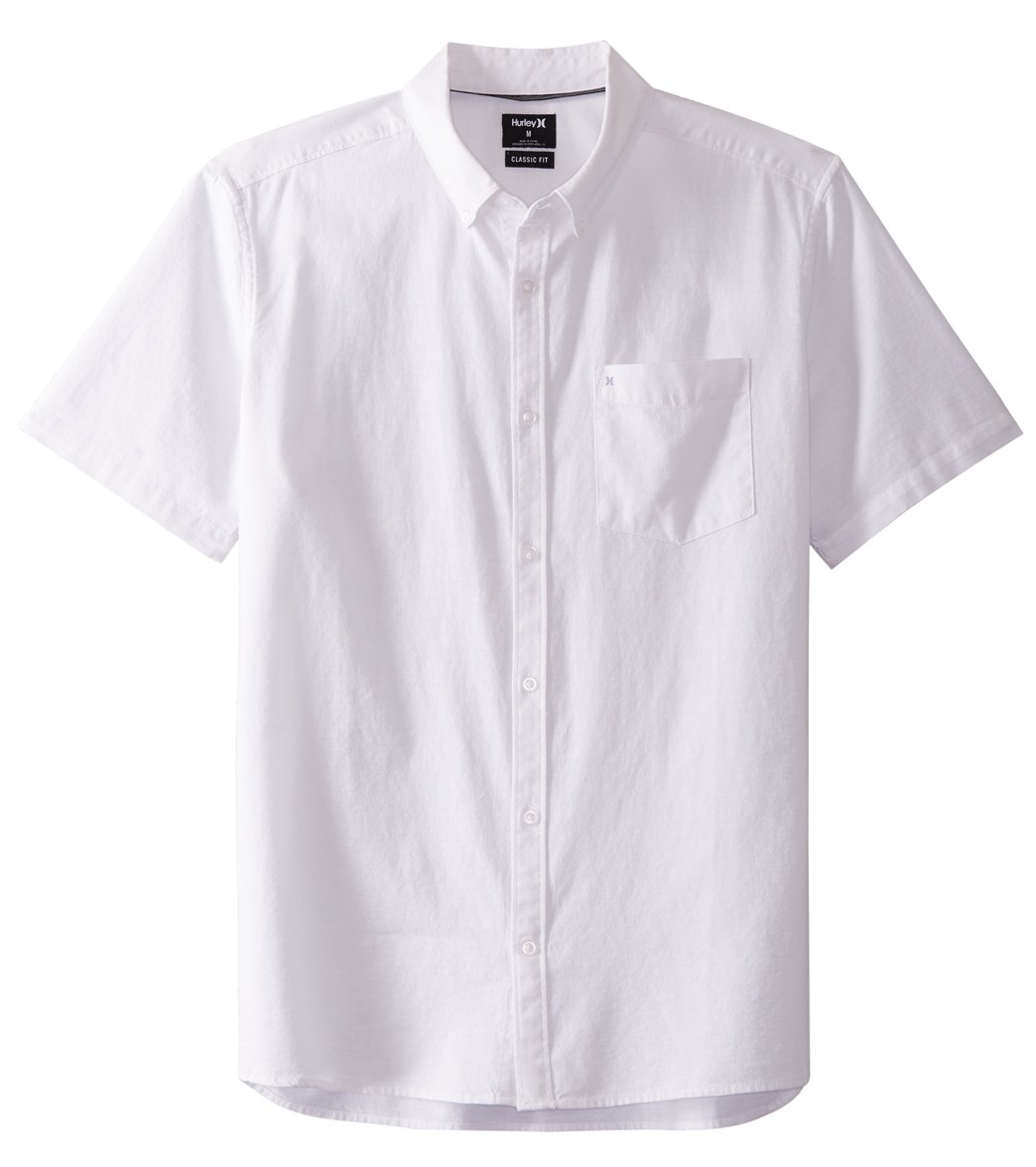 Hurley Men's One & Only 2.0 Short Sleeve Woven Shirt - White Small Cotton - Swimoutlet.com