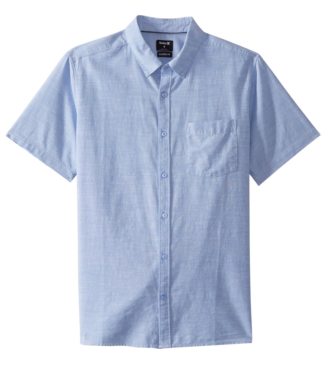 Hurley Men's One & Only 2.0 Short Sleeve Woven Shirt - Blue Oxford Small Cotton - Swimoutlet.com