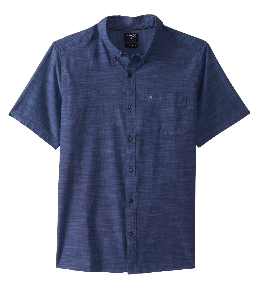 Hurley Men's One & Only 2.0 Short Sleeve Woven Shirt - Obsidian Small Cotton - Swimoutlet.com