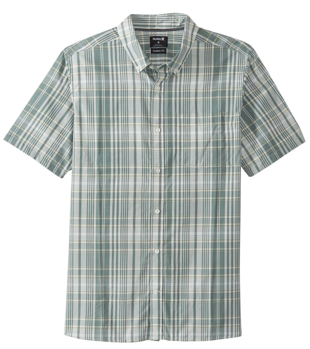 Hurley Men's Dri-Fit Johnny Short Sleeve Woven Shirt - Clay Green Small Cotton/Cotton/Polyester - Swimoutlet.com