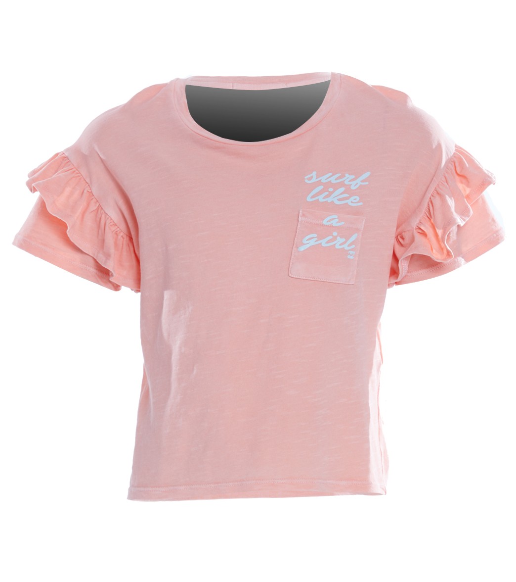 Billabong Girls' Tee Shirt Time Ruffle Sleeve - Sorbet Large 12/14 Size Large Cotton - Swimoutlet.com