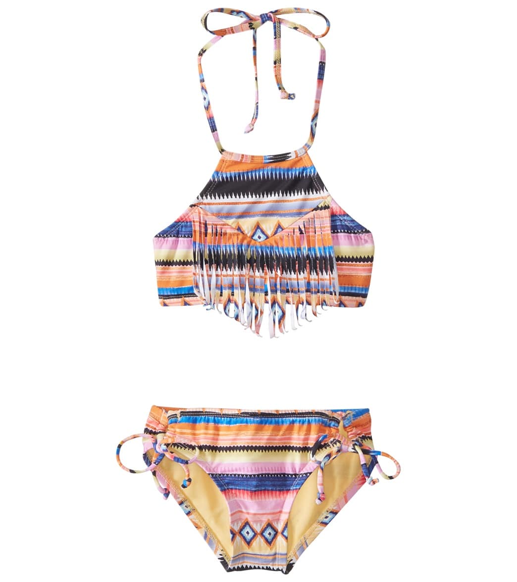 Hobie Girls' Fringe High Neck & Hipster Swimwear Set (Big Kid) at
