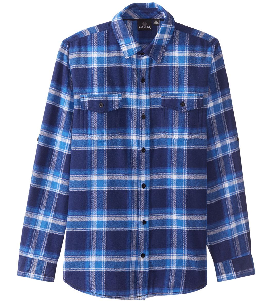 Men's Yarn Dyed Long Sleeve Flannel Shirt - Blue/White Small Cotton - Swimoutlet.com