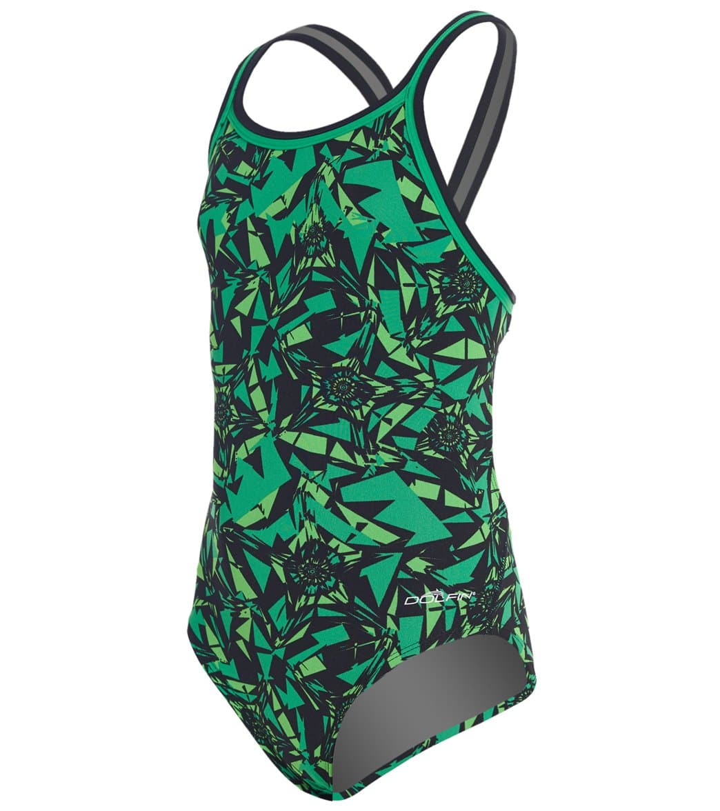 Dolfin Girls' Reliance Ion Dbx V-Back One Piece Swimsuit - Green 22 Polyester - Swimoutlet.com