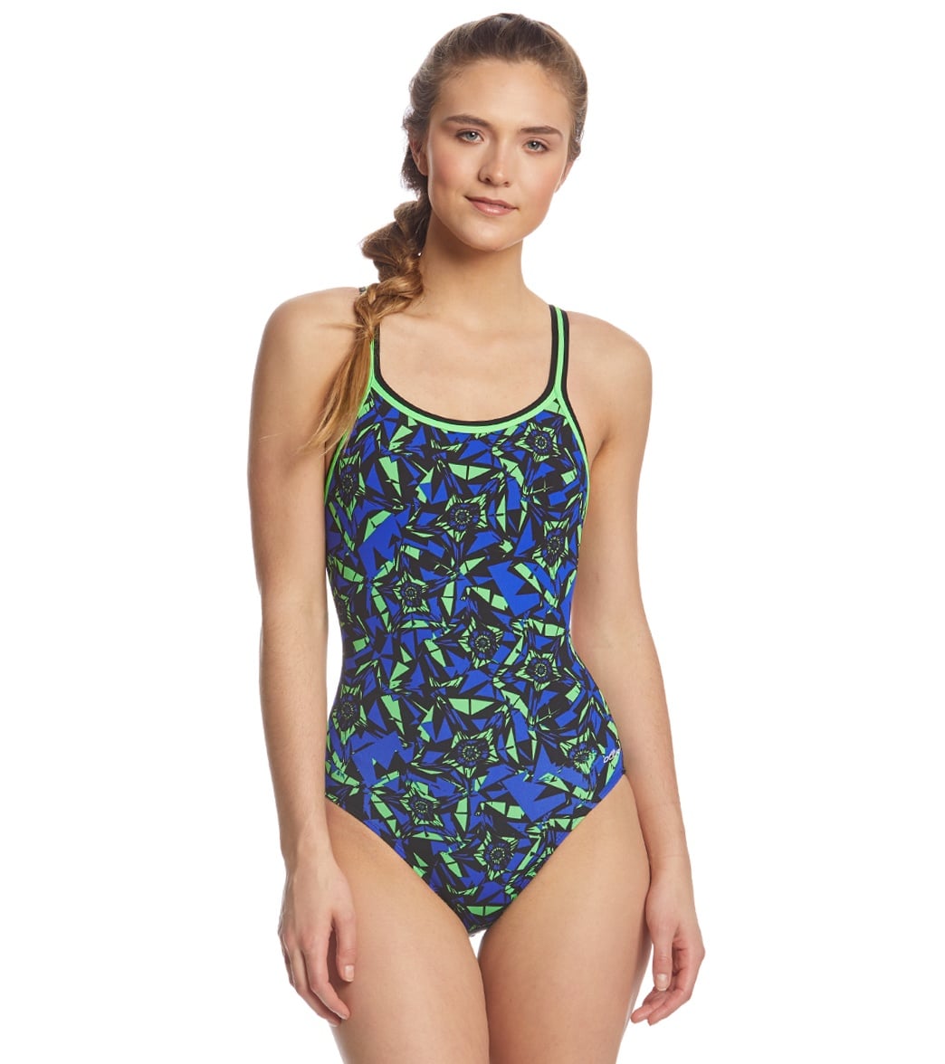 Dolfin Reliance Women's Ion Dbx V-Back One Piece Swimsuit - Blue/Green 26 Polyester - Swimoutlet.com