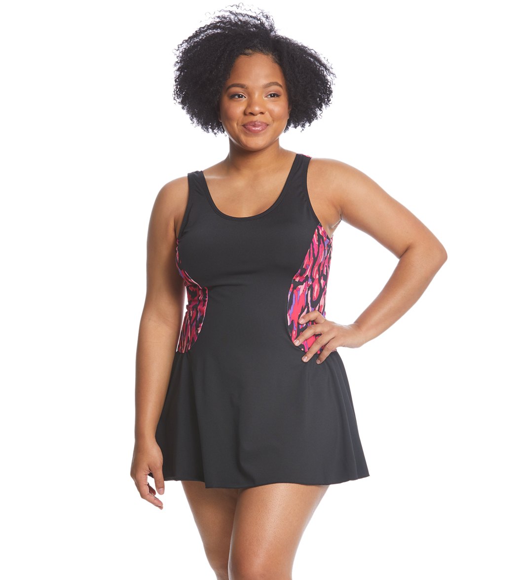 Dolfin Aquashape Women's Plus Size Ikat Color Block Swimdress at