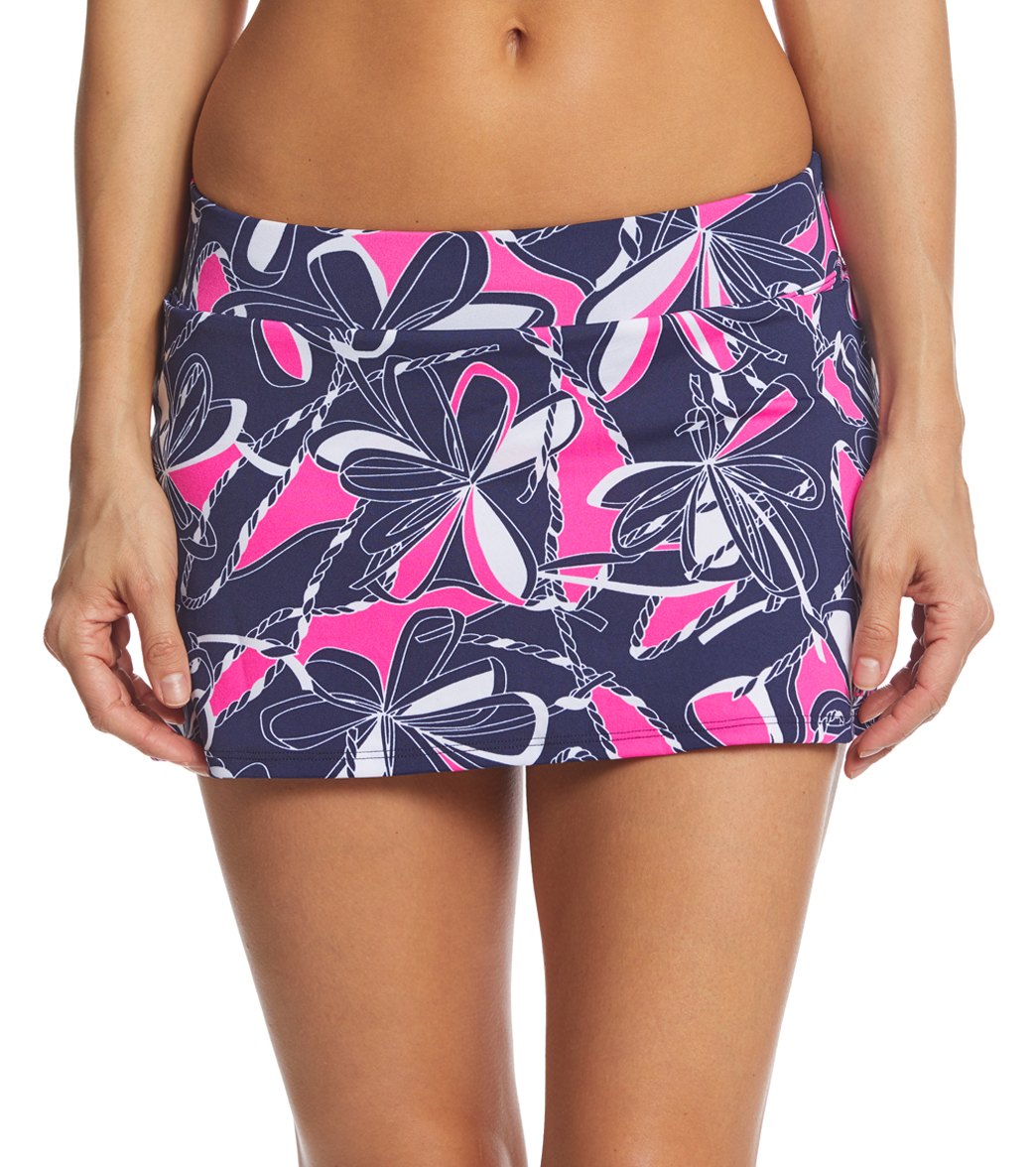 Dolfin Aquashape Women's A-Line Swim Skirt - Pink Knotty Flowers Xs Size X-Small Polyester - Swimoutlet.com