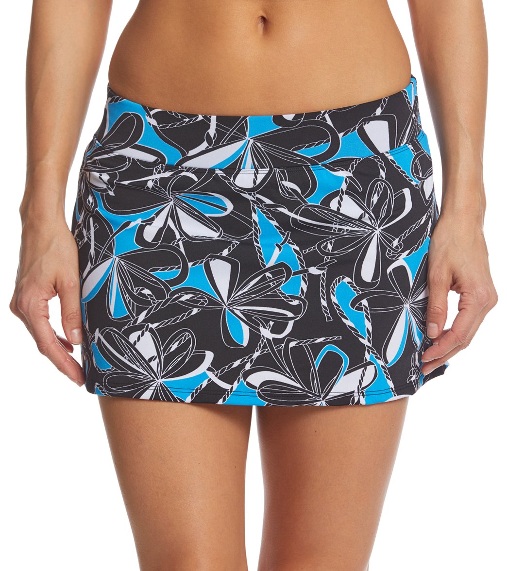 Dolfin Aquashape Women's A-Line Swim Skirt - Turquoise Knotty Flowers Xs Size X-Small Polyester - Swimoutlet.com