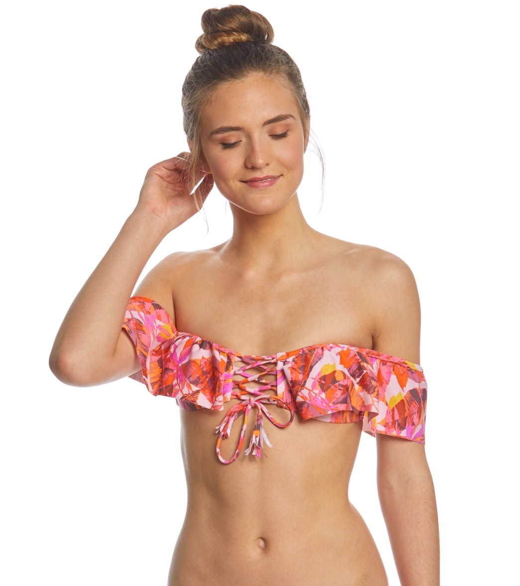 Gossip Into The Breeze Molded Bikini Top - Pink Multi Large - Swimoutlet.com