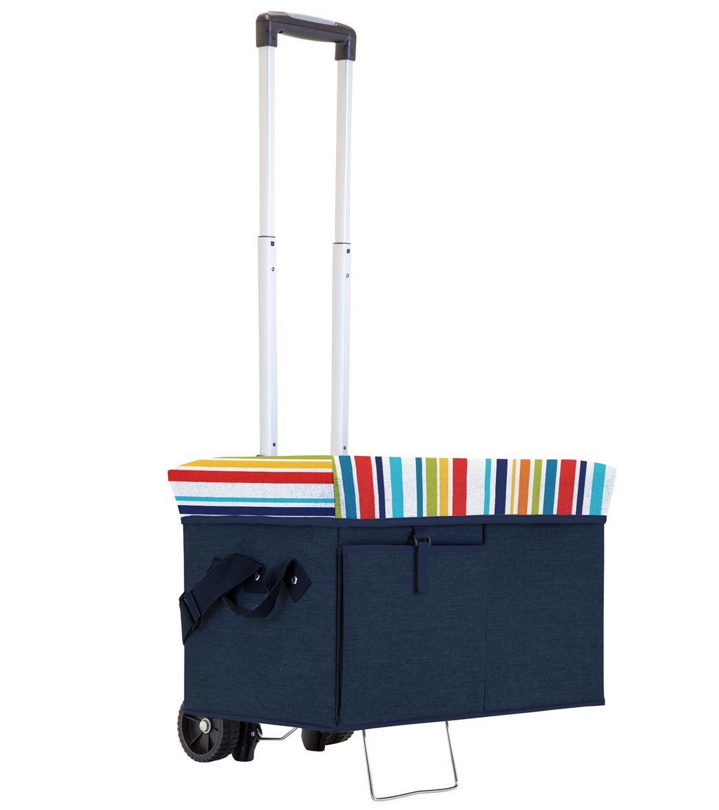 Picnic Time Ottoman Cooler With Trolley - Navy Stripe - Swimoutlet.com