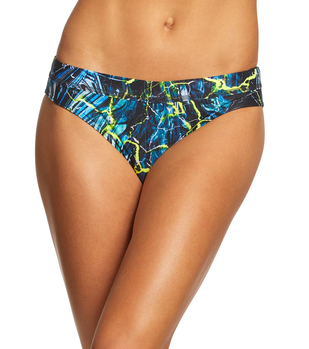 Funkita Women's Midnight Marble Sports Brief Bikini Bottom - Black/Blue 30L Polyester - Swimoutlet.com