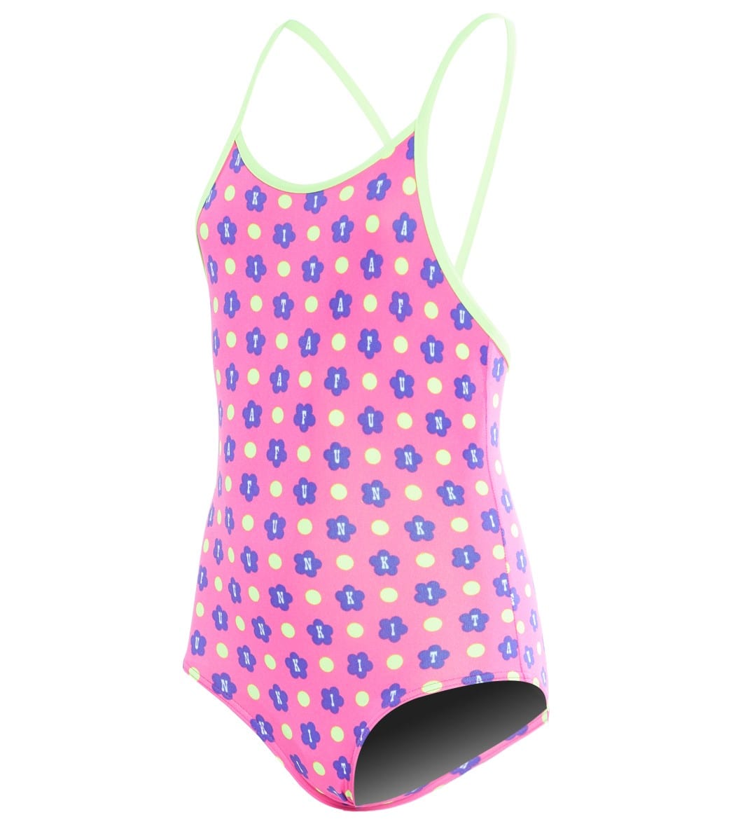 Funkita Toddler Girls' Daisy Dots One Piece Swimsuit - Pink Purple 1T Polyester - Swimoutlet.com