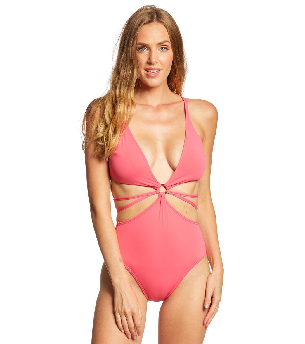 Vince Camuto Shore Shades Strappy One Piece Swimsuit - Hibiscus 10 - Swimoutlet.com