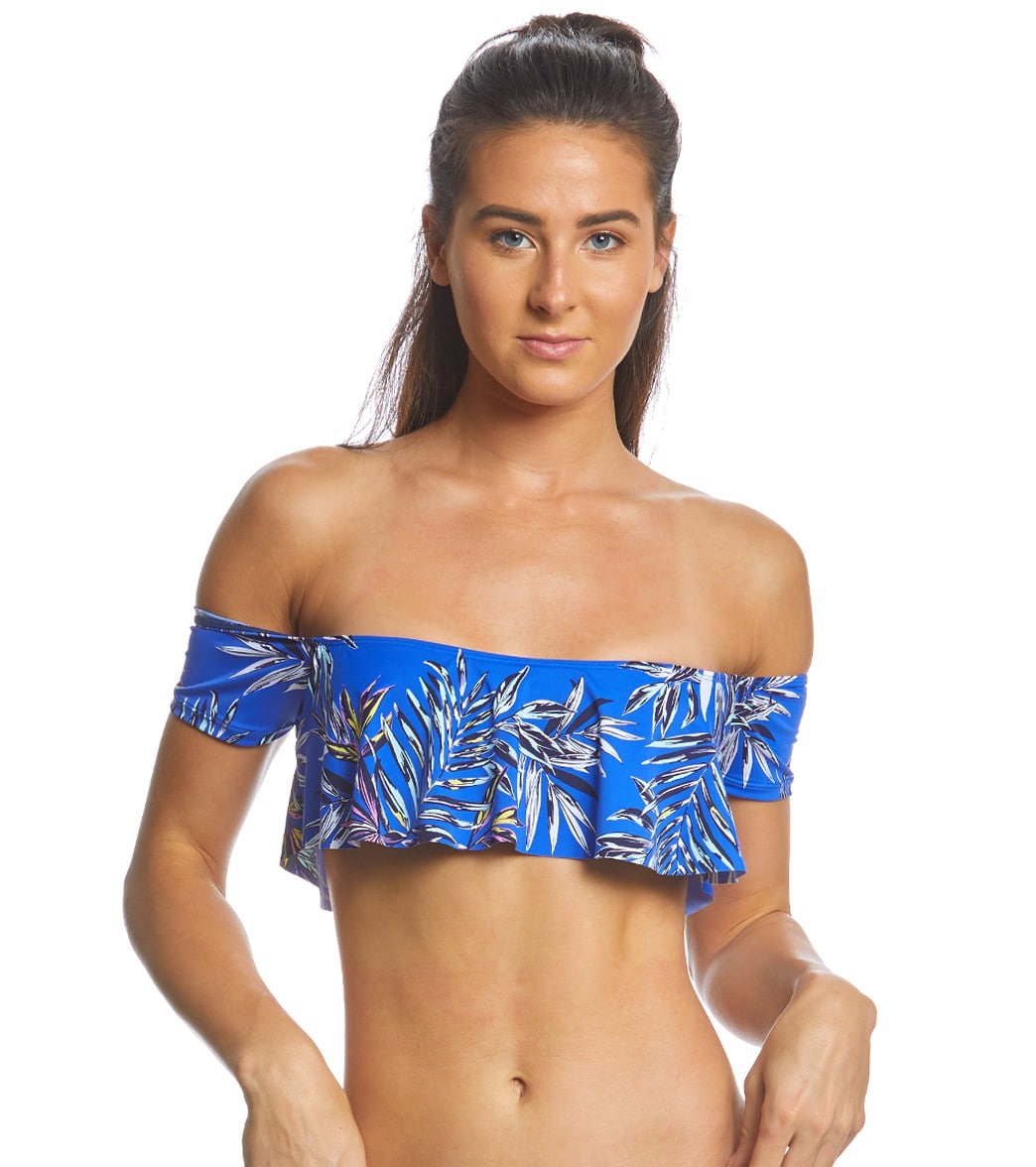Hobie Sahara Palms Ruffle Bikini Top - Cobalt Xl - Swimoutlet.com