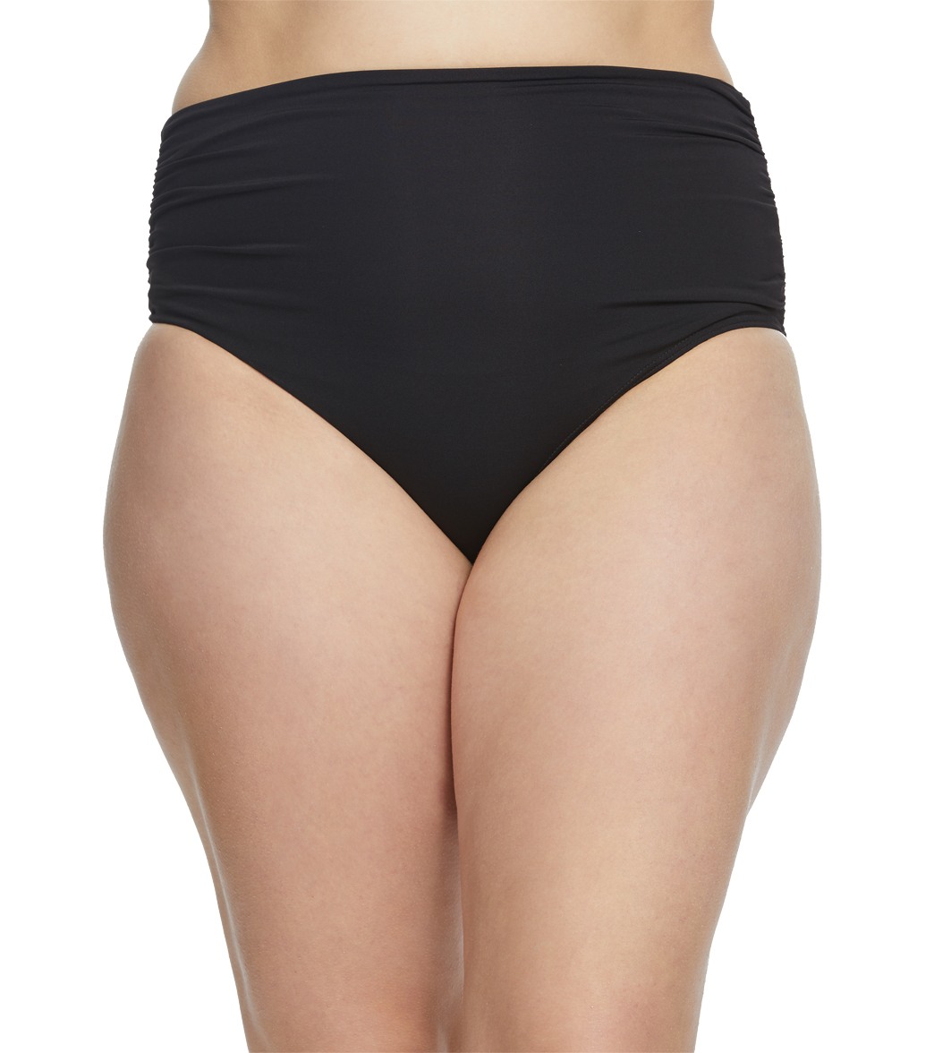 Anne Cole Plus Size Live In Color Shirred High Low Bikini Bottom - Black 16W - Swimoutlet.com