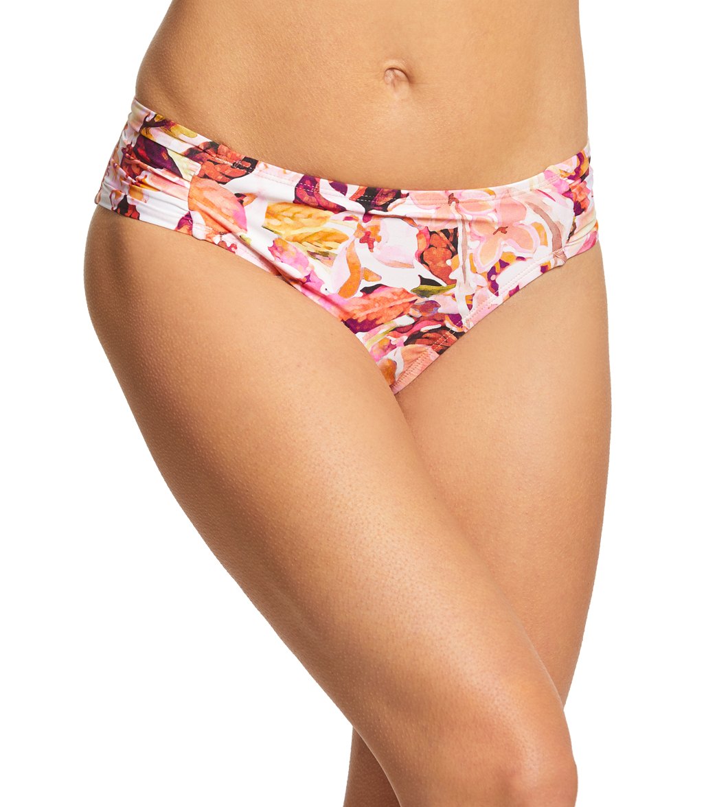 La Blanca Painted Love Side Shirred Hipster Bikini Bottom - Rose 10 - Swimoutlet.com