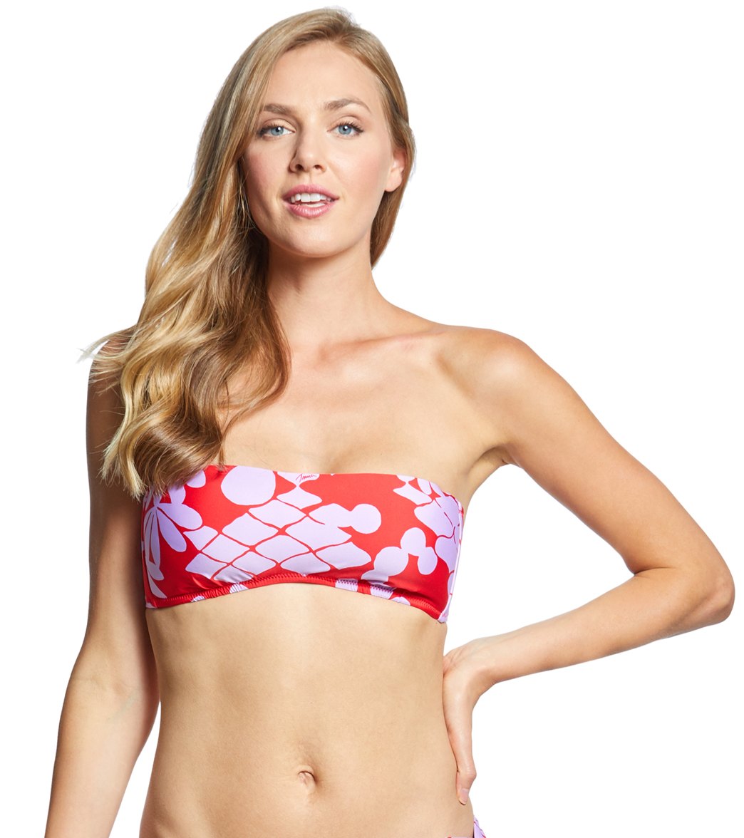 Trina Turk Bali Blossoms Bandeau Bikini Top - Red 10 - Swimoutlet.com
