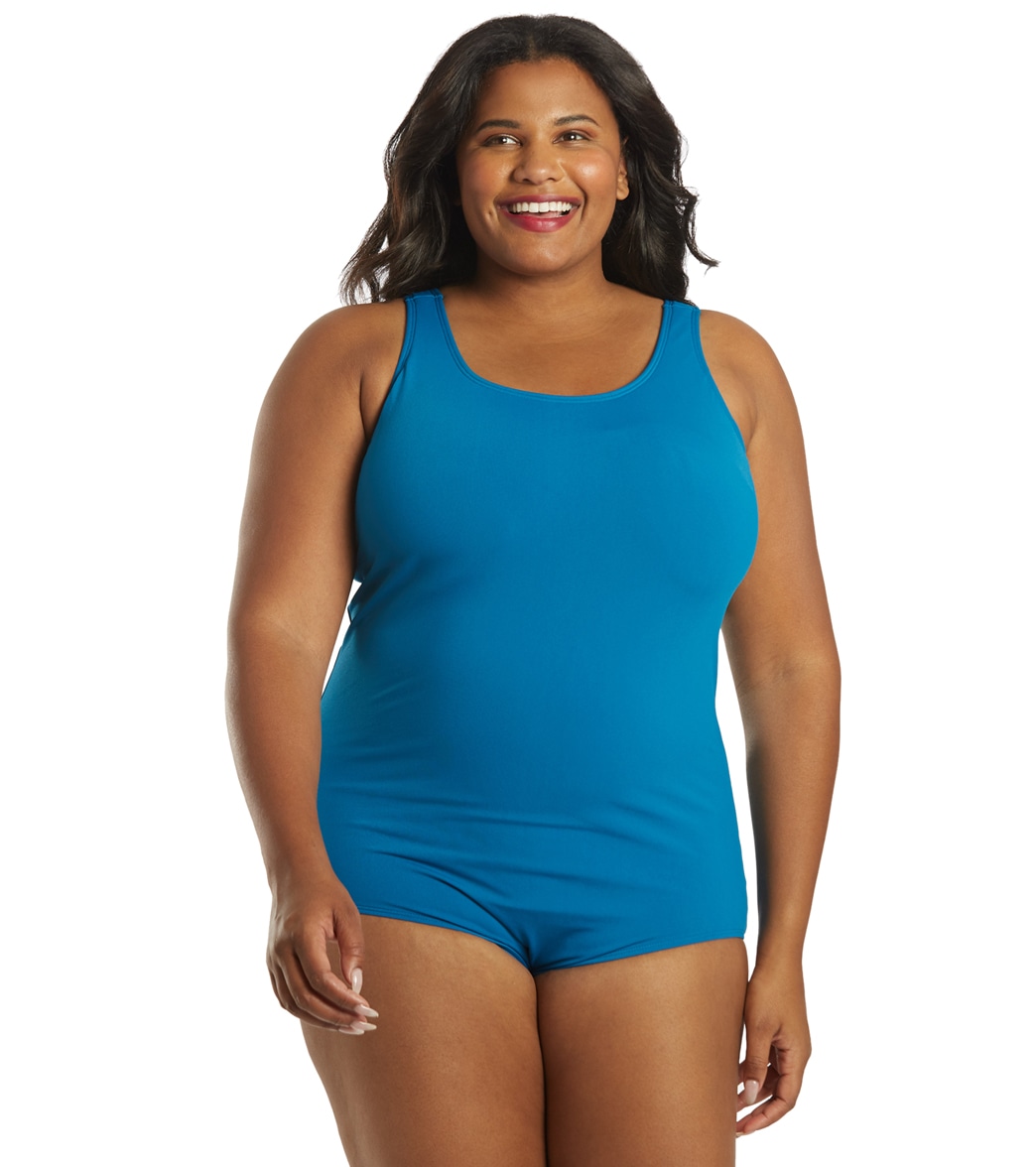 Sporti Plus Size Gianna Chlorine Resistant Conservative Scoop Back One Piece Swimsuit - Teal 18W Polyester - Swimoutlet.com