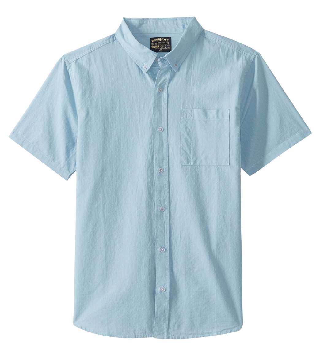 United By Blue Men's Bonhill Dot Short Sleeve Button Down Shirt - Light Blue Medium Cotton - Swimoutlet.com
