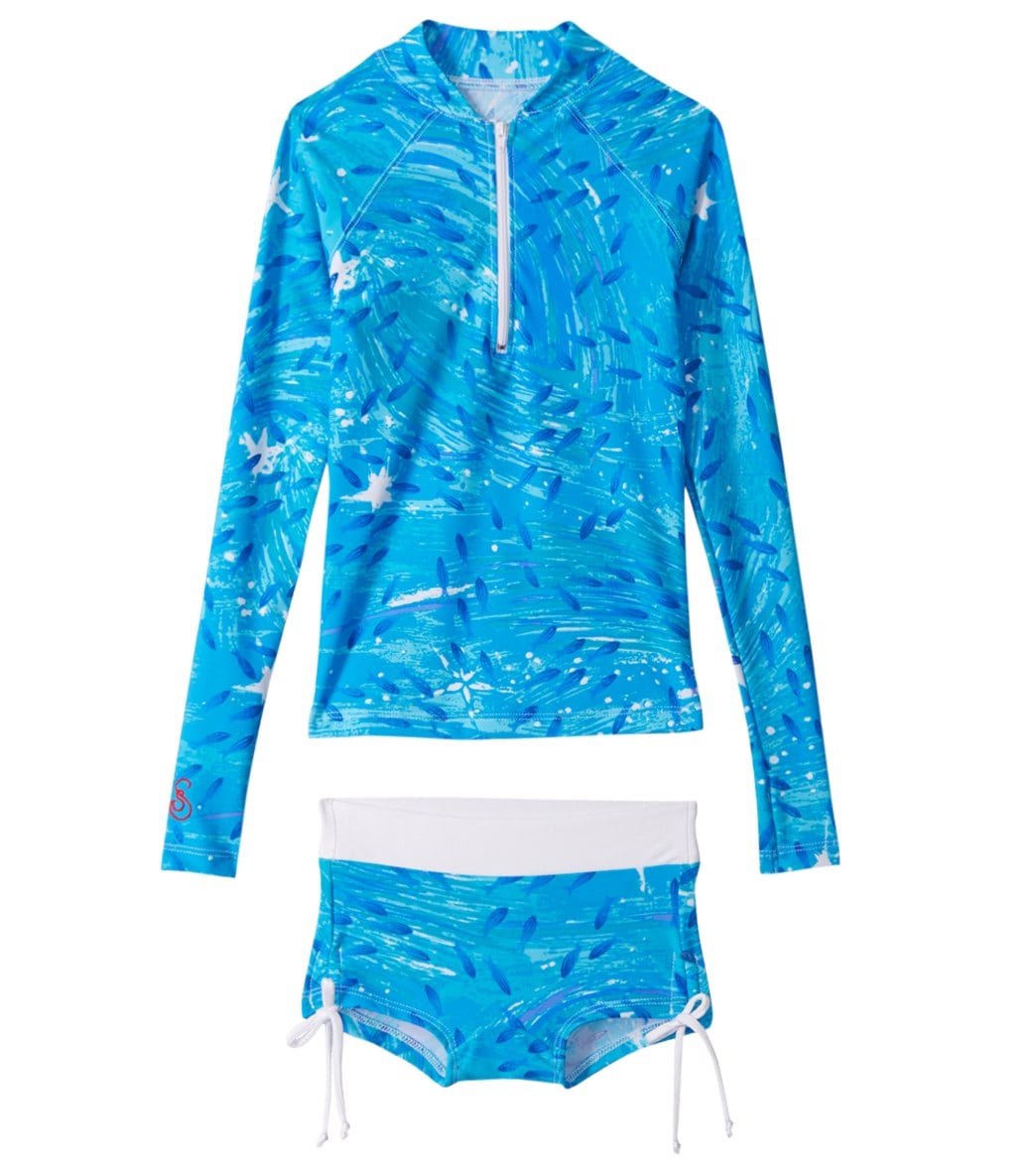 SlipIns Girls' Blue Fish Rashguard & Short Set at SwimOutlet.com - Free ...