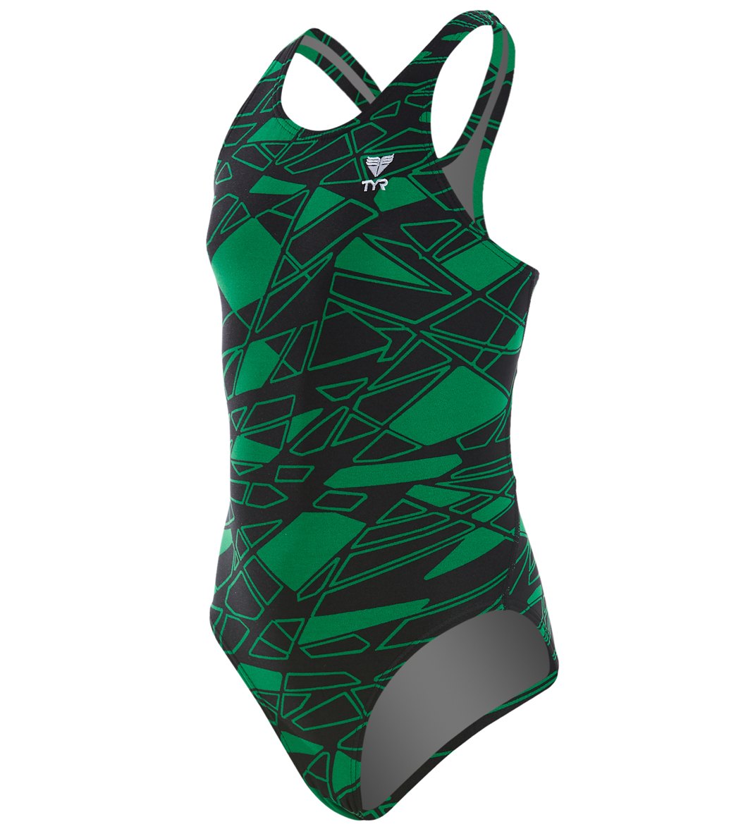 TYR Girls' Mantova Maxfit One Piece Swimsuit - Green 24 Polyester - Swimoutlet.com