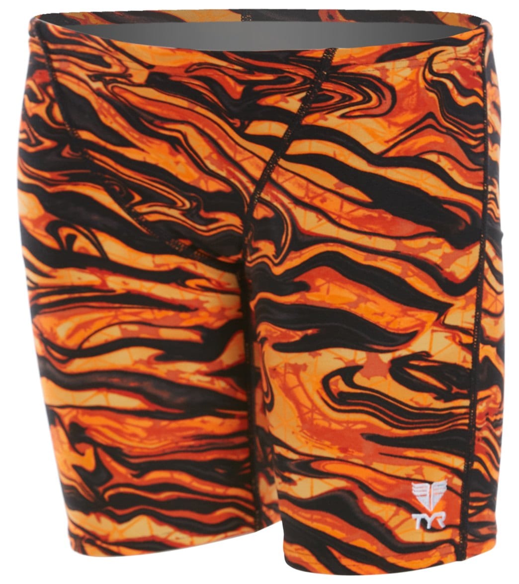 TYR Boys' Miramar Allover Jammer Swimsuit - Black/Orange 22 Polyester/Spandex - Swimoutlet.com