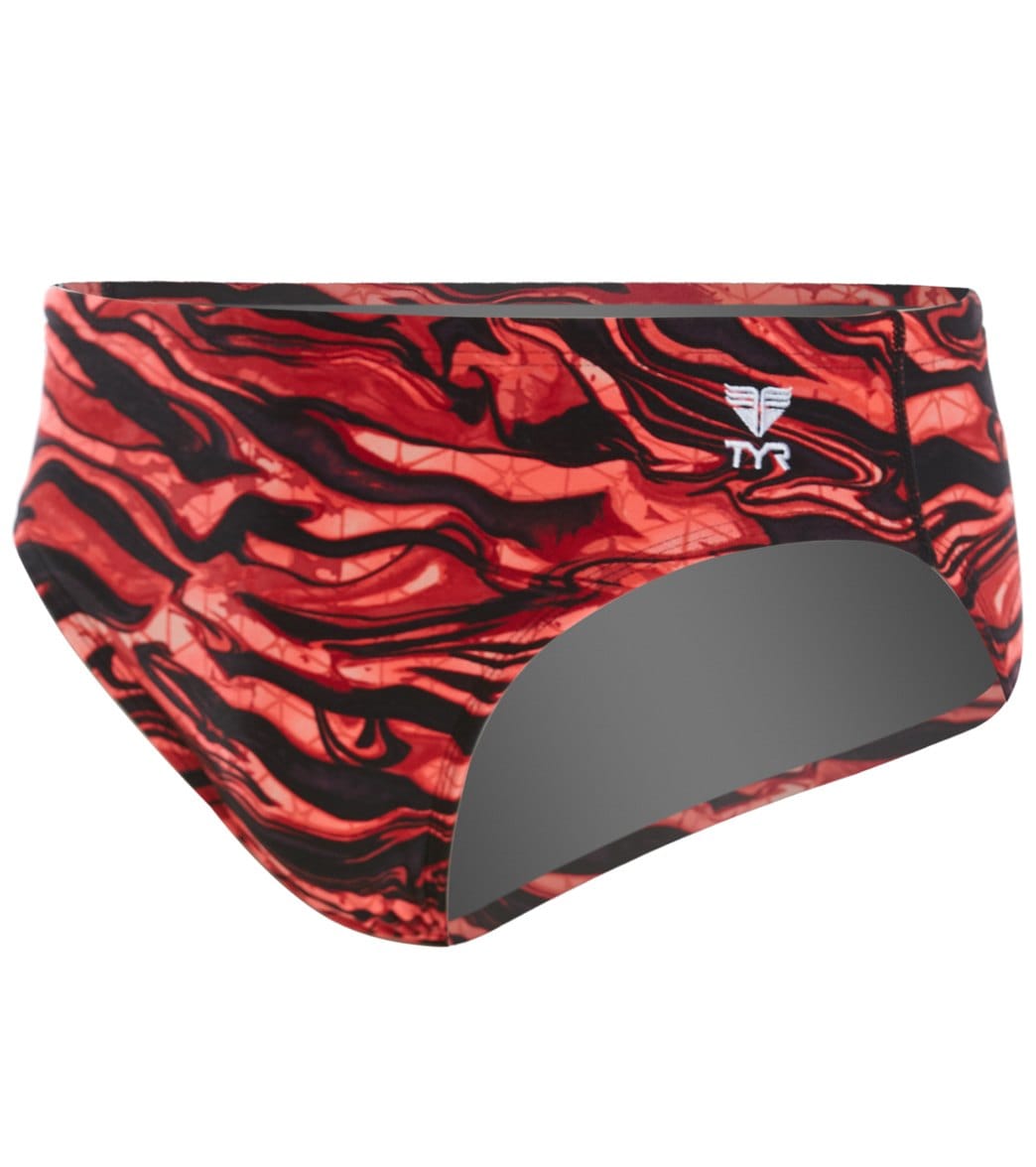 TYR Men's Miramar Allover Racer Brief Swimsuit - Red 34 Polyester - Swimoutlet.com