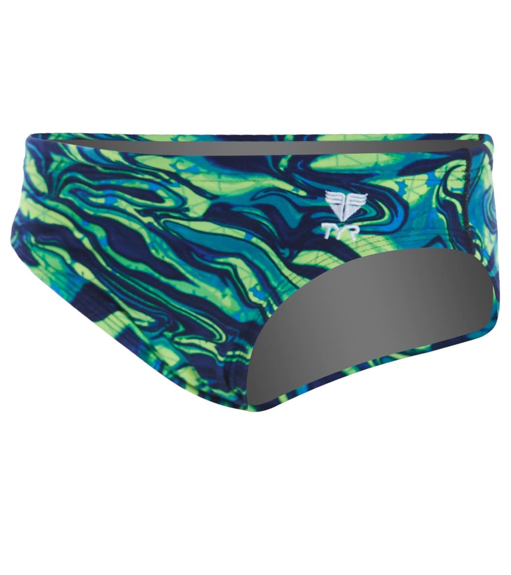 TYR Miramar Allover Racer Brief Swimsuit - Blue/Green 24 Polyester/Spandex - Swimoutlet.com
