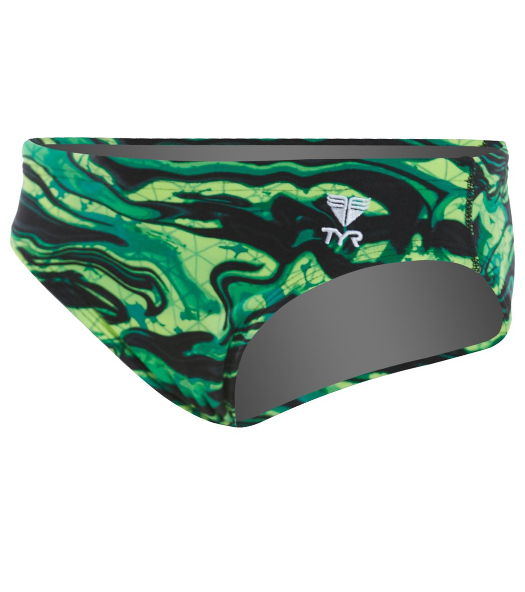TYR Miramar Allover Racer Brief Swimsuit - Green 24 Polyester/Spandex - Swimoutlet.com