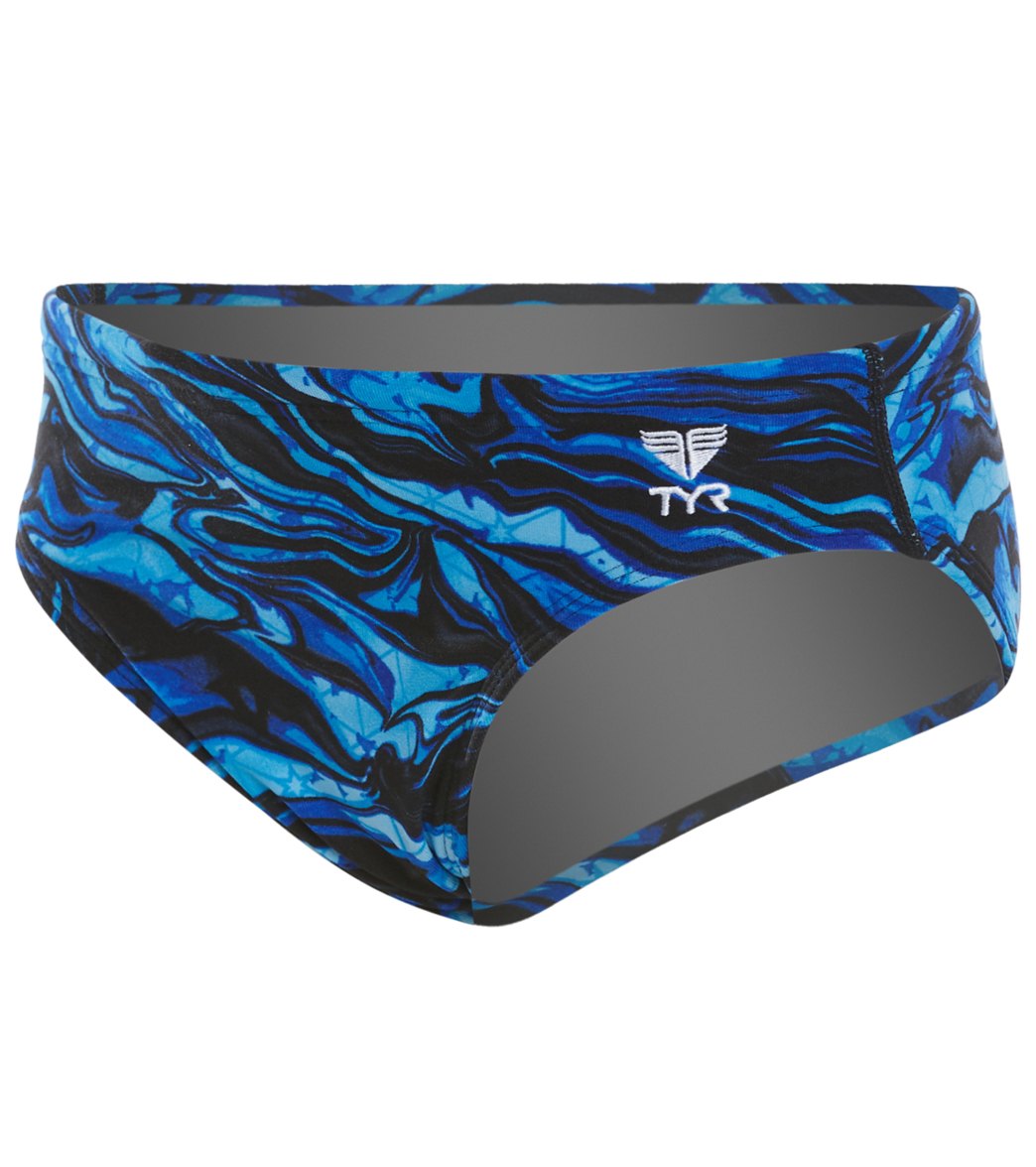 TYR Miramar Allover Racer Brief Swimsuit - Blue 24 Polyester/Spandex - Swimoutlet.com