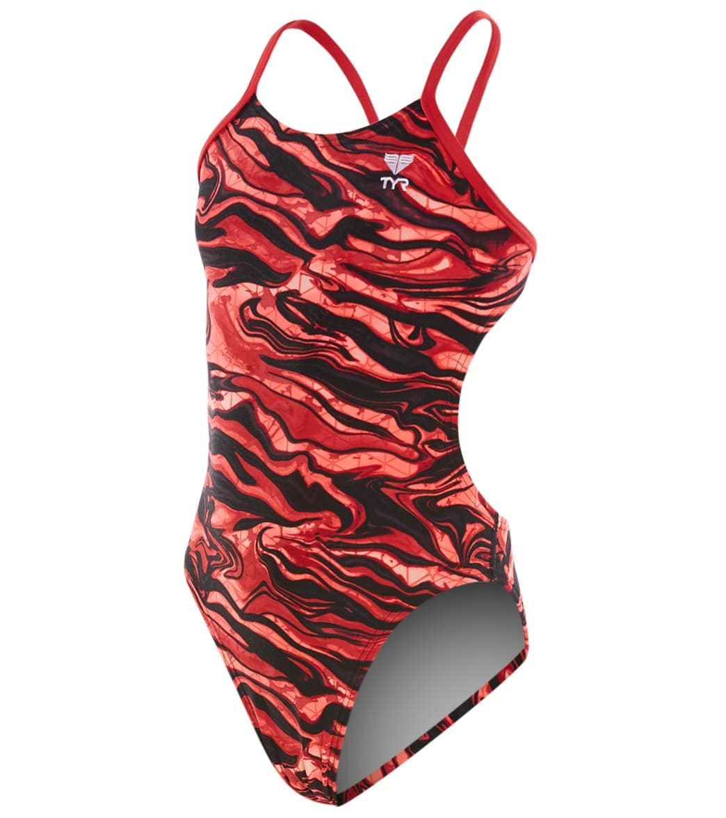 TYR Girls' Miramar Cutoutfit One Piece Swimsuit - Red 22 Polyester/Spandex - Swimoutlet.com