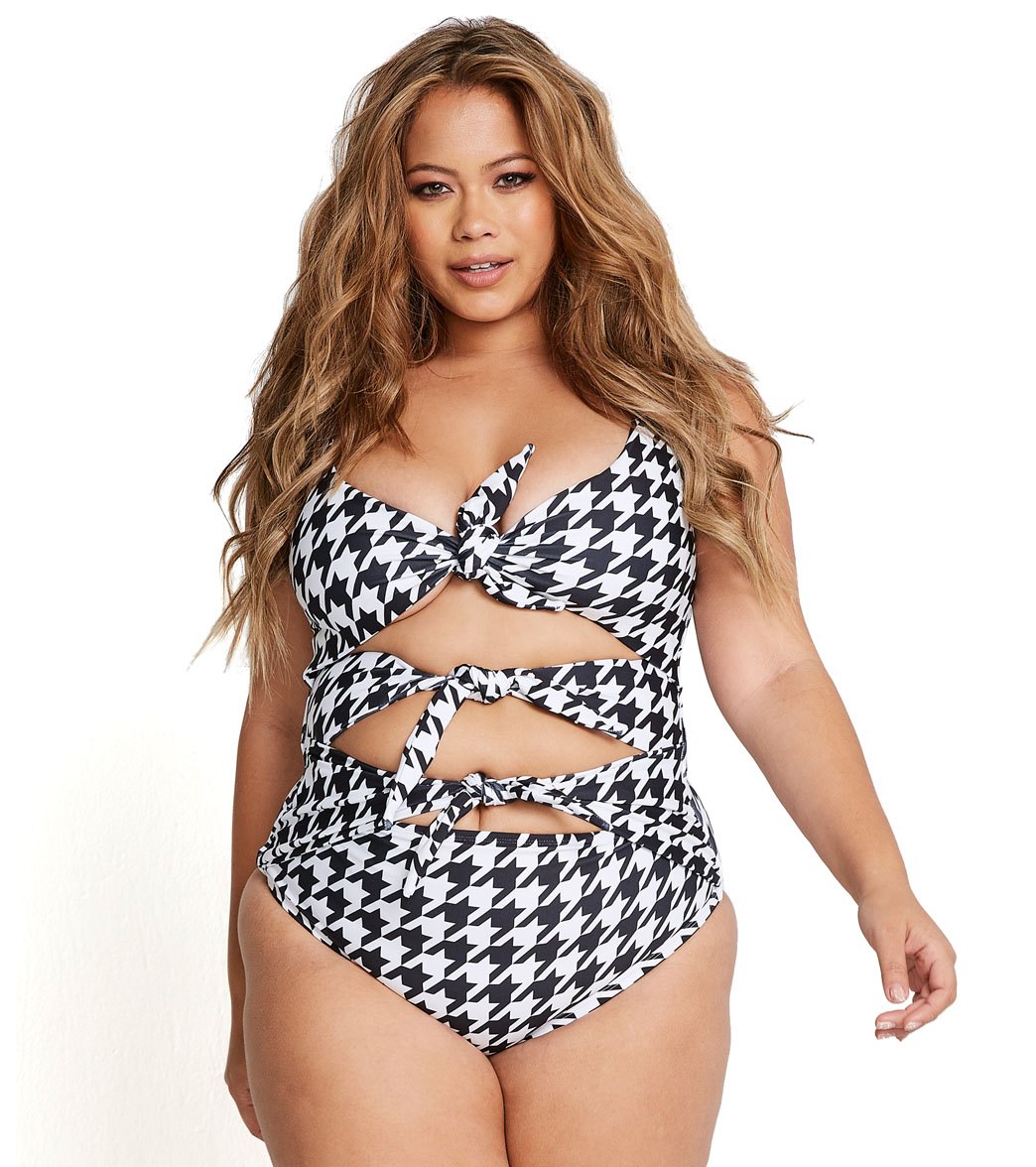 Alpine Butterfly Plus Black Houndstooth Goddess One Piece Swimsuit
