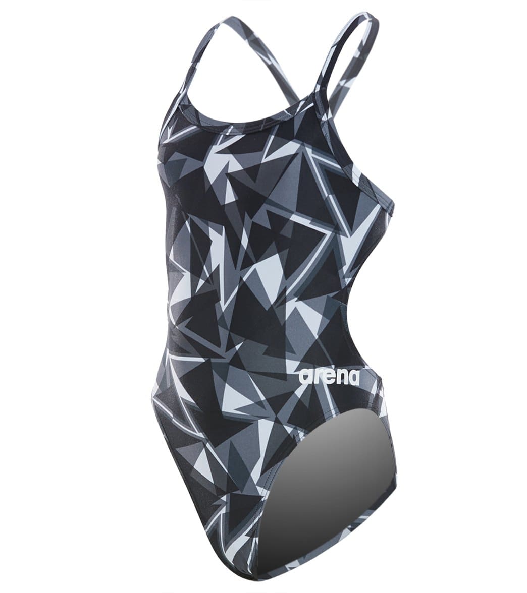 Arena Girls' Shattered Glass Challenge Maxlife Thin Strap Open Back One Piece Swimsuit - Black 22 Polyester/Pbt - Swimoutlet.com