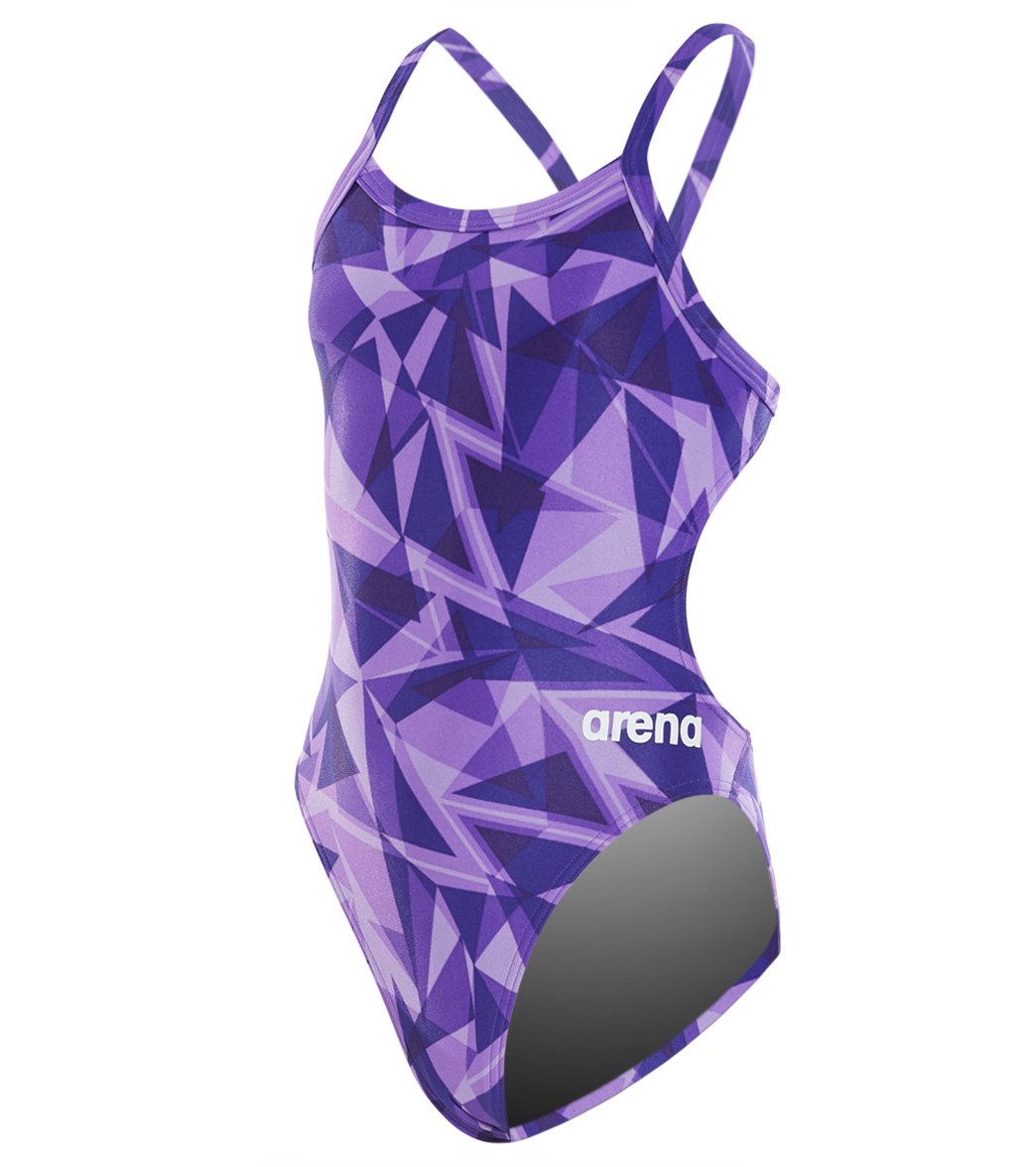 Arena Girls' Shattered Glass Challenge Maxlife Thin Strap Open Back One Piece Swimsuit - Purple 22 Polyester/Pbt - Swimoutlet.com