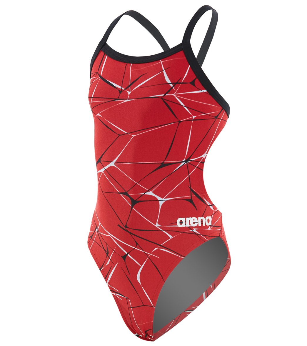 Arena Girls' Water Challenge Maxlife Thin Strap Open Back One Piece Swimsuit - Red/Black 22 Polyester/Pbt - Swimoutlet.com