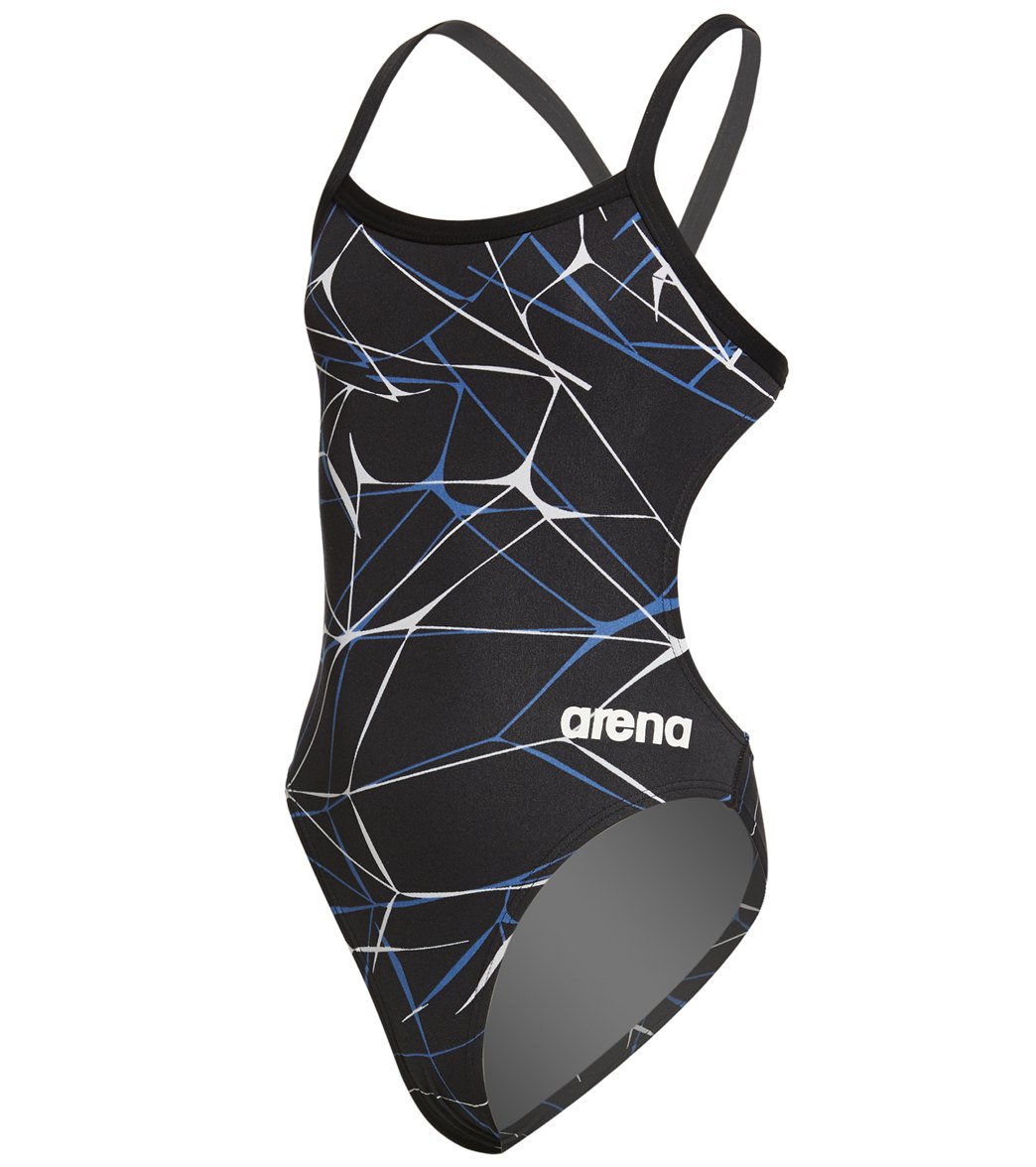 Arena Girls' Water Challenge Maxlife Thin Strap Open Back One Piece Swimsuit - Black/Grey 22 Polyester/Pbt - Swimoutlet.com